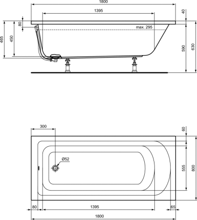 Акриловая ванна Ideal Standard Hot Line 180x80 (K274801)