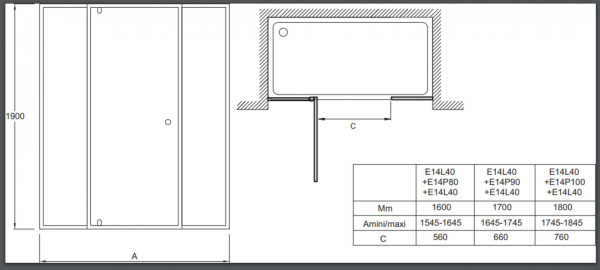 Душевая дверь 90x190 Jacob Delafon Serenity E14P90-GA