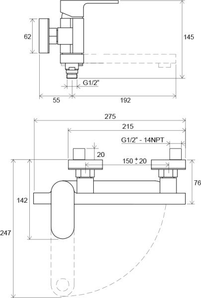 Смеситель для ванны Ravak Chrome CR 022.00/150 X070042