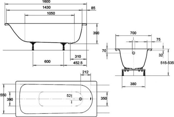 Стальная ванна Kaldewei Eurowa 160x70 mod. 311-1 119712030001