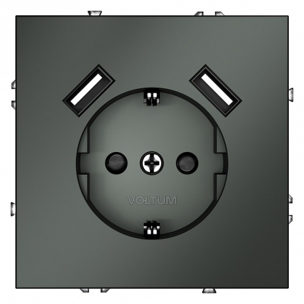 Розетка с заземлением и со шторкой и 2хUSB type A без рамки Voltum S70 VLS040406