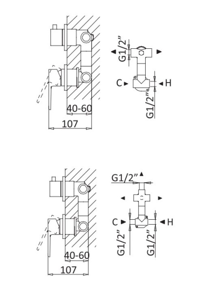 Смеситель для душа Cezares NAUTIC NAUTIC-VDIM2-M-NOP