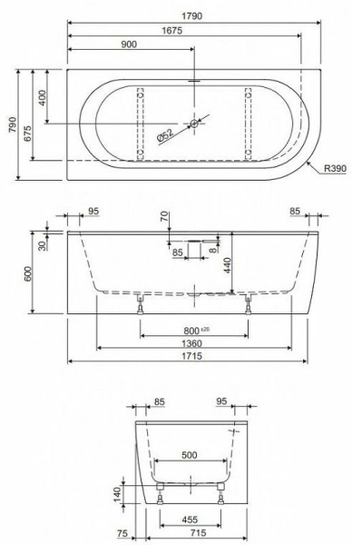 Акриловая ванна Cezares Slim 180x80 SLIM CORNER-180-80-44-L-W37