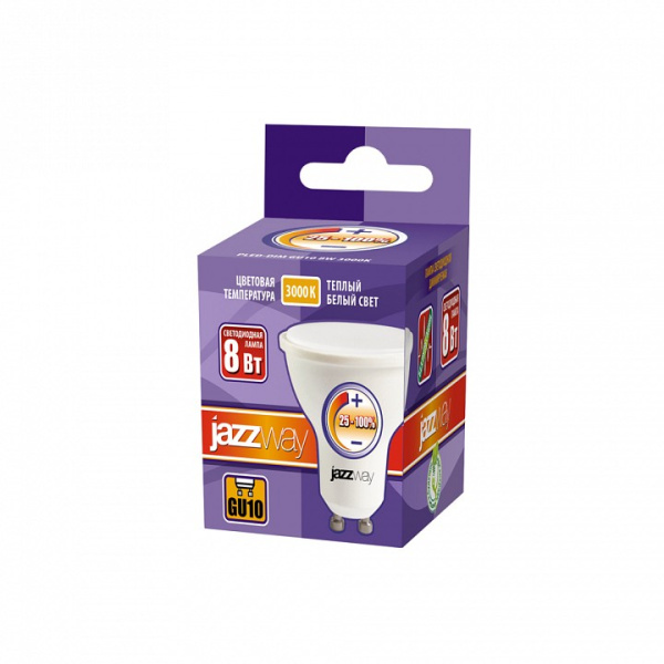 Лампа светодиодная Jazzway  GU10 8Вт 3000K PLED- DIM GU10  8w 3000K