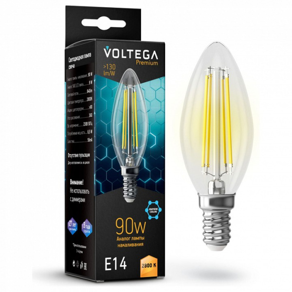 Лампа светодиодная Voltega свеча (Candle) 9Вт графеновая серия (Graphene) E14 7Вт 2800K 7134