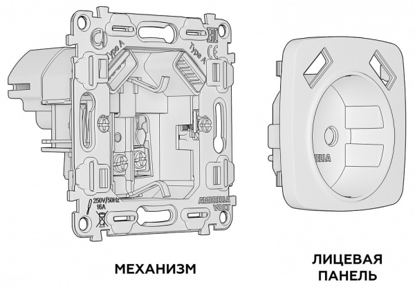 Розетка с заземлением и 2хUSB type A, без рамки Ambrella Volt OMEGA MO109010