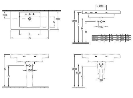 Раковина Villeroy&Boch Subway 611813R1 на 3 отверстия