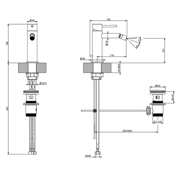 Смеситель для биде Gessi 316 54007#299 черный матовый