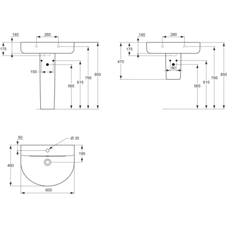 Раковина 60 см Ideal Standard Connect Arc E787501
