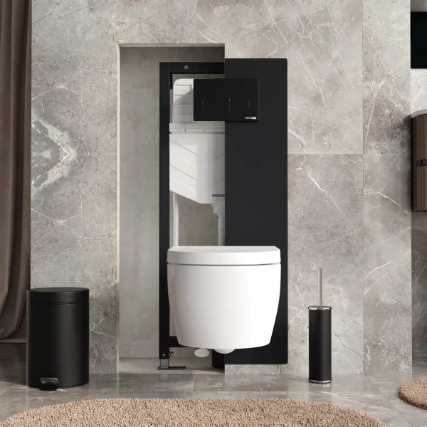 Инсталляция для унитаза WasserKRAFT Abens 20 20TLT.010.ME.BL.MB03 с кнопкой смыва, черный матовый