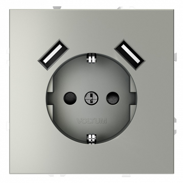 Розетка с заземлением и со шторкой и 2хUSB type A без рамки Voltum S70 VLS040405