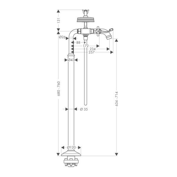 Напольный смеситель для ванны Axor Montreux 16547820 с душевым гарнитуром шлифованный никель