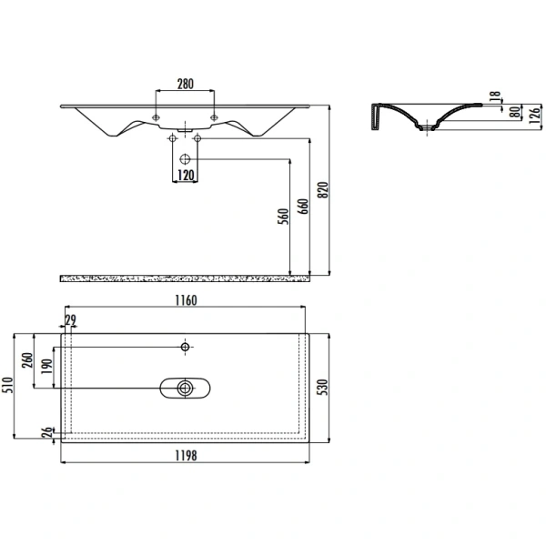 Раковина 119,8x53 см Creavit Drop DP120-00CB00E-0000