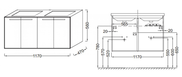 Тумба под раковину 115 см Jacob Delafon Struktura EB1283-N14 серый