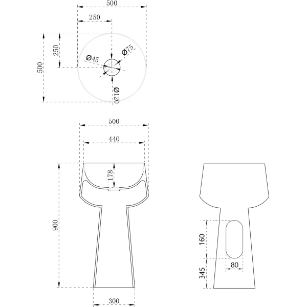 Раковина Abber Stein AS2508-H 50x50 см, напольная, белый матовый