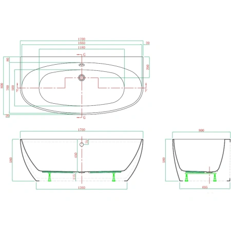 Акриловая ванна 170x80 см Vagnerplast Benin KRBV178BEN9X-64