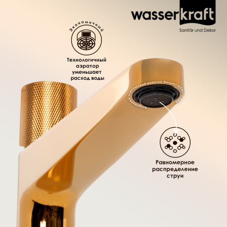 Смеситель для раковины WasserKRAFT Ems 7603H золото