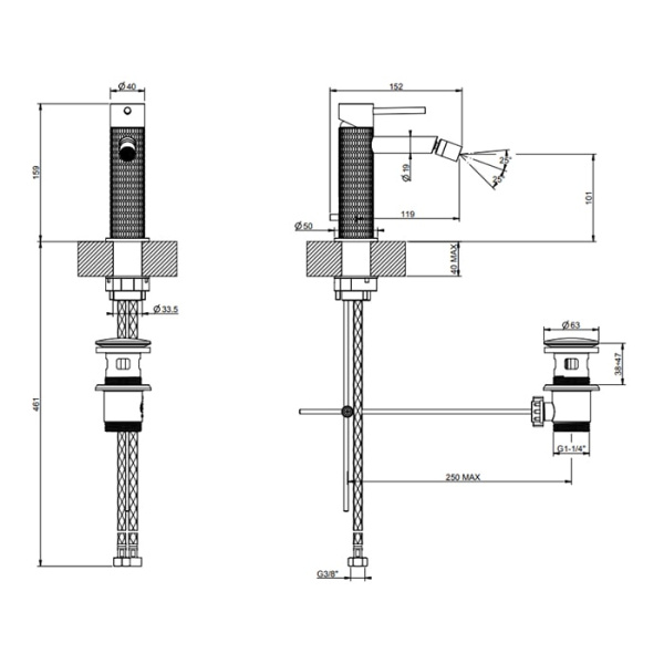 Смеситель для биде Gessi 316 54207#707 черный матовый
