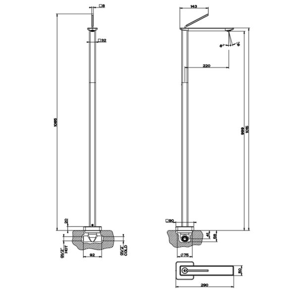 Скрытая часть для напольного смесителя Gessi 20699#031, серый