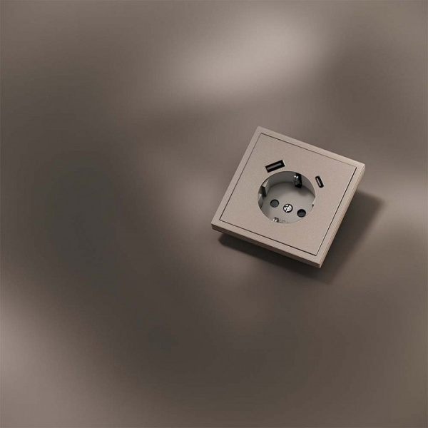 Накладка для розетки с заземлением и со шторками и 2хUSB type A и C Voltum S70 METAL VLSM001010