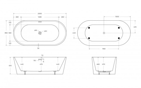 Акриловая ванна BelBagno 200x85 BB416-2000-850