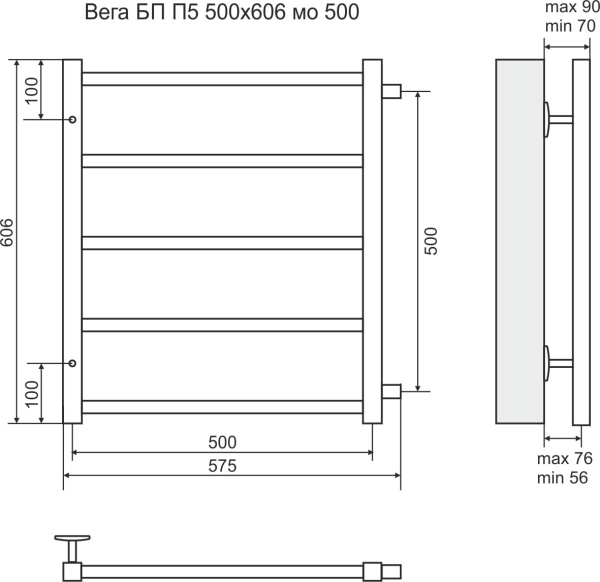 Полотенцесушитель водяной Terminus Вега П5 500x606-500 4620768886638