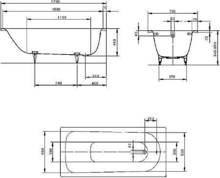 Стальная ванна Kaldewei Saniform Plus 140x70 111500010001, белый