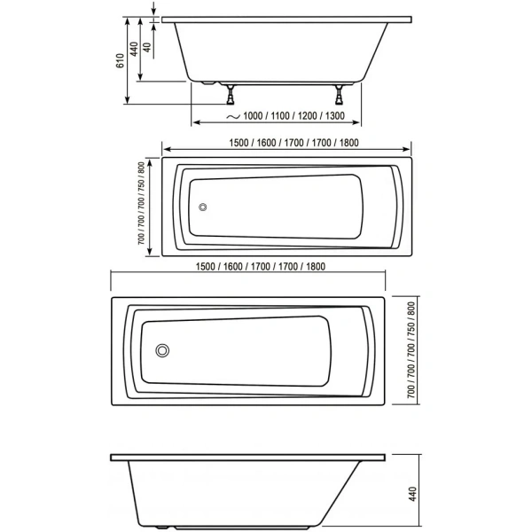 Акриловая ванна 150x70 см Ravak Domino Plus 70508040